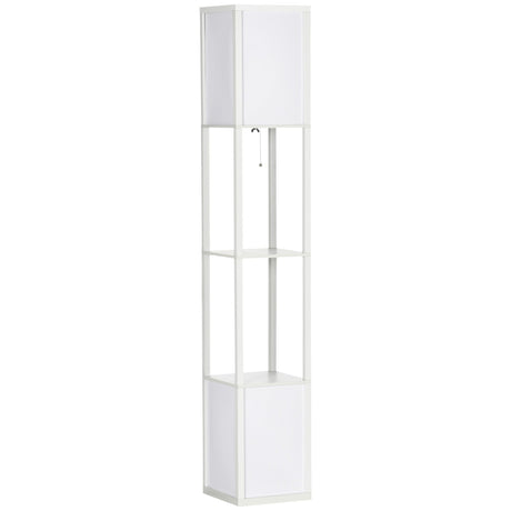 Stylish white floor lamp with bookshelf shelves for modern living spaces