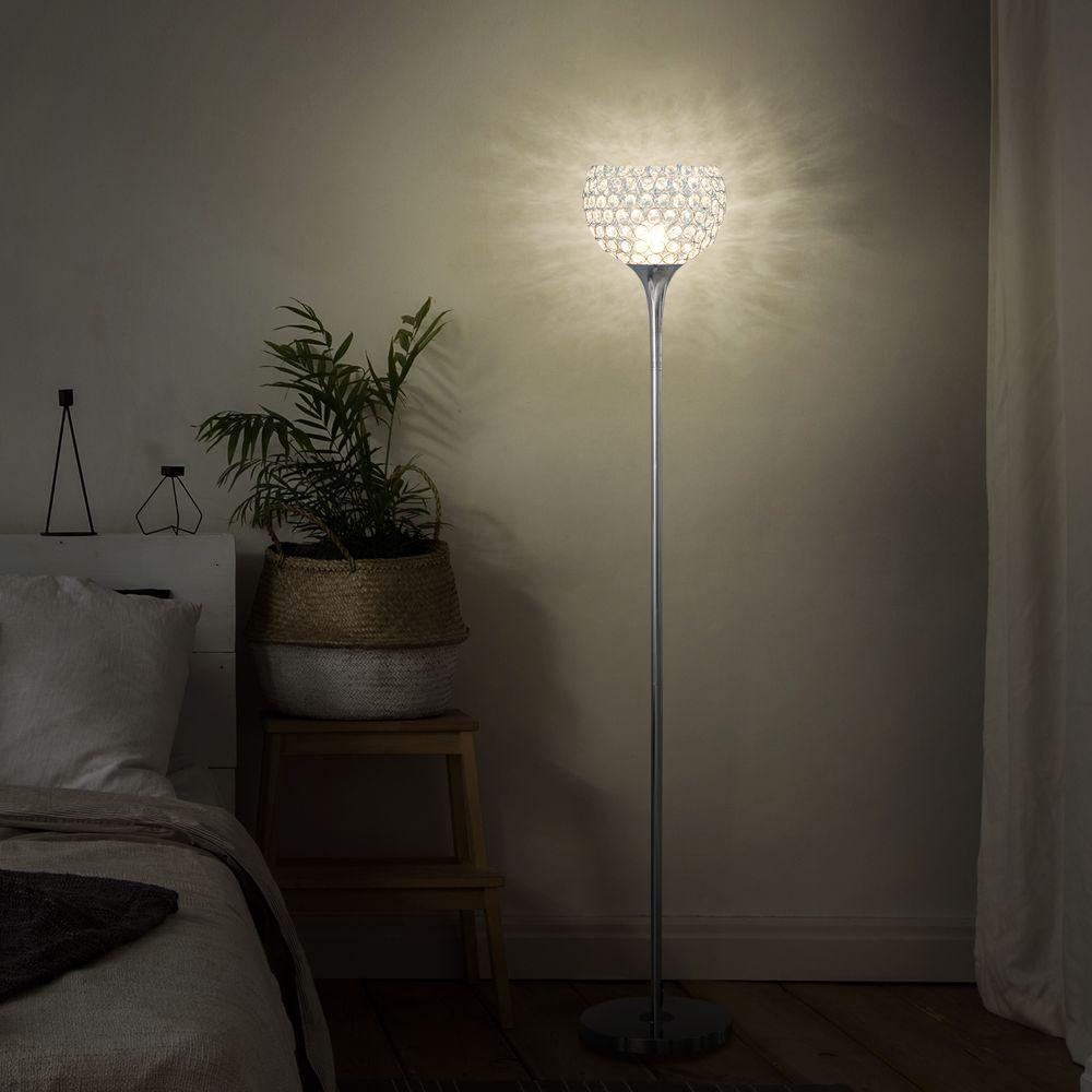 Floor Lamp with K9 Crystal Lampshade, E27 Bulb Switch Silver Lampshade HOMCOM