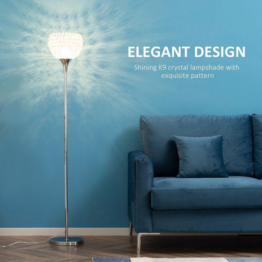 Floor Lamp with K9 Crystal Lampshade, E27 Bulb Switch Silver Lampshade HOMCOM