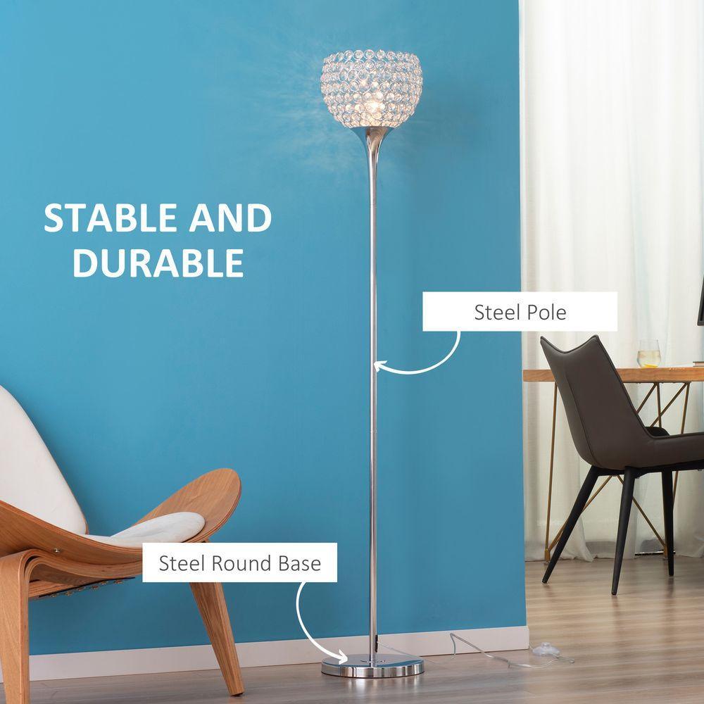 Floor Lamp with K9 Crystal Lampshade, E27 Bulb Switch Silver Lampshade HOMCOM