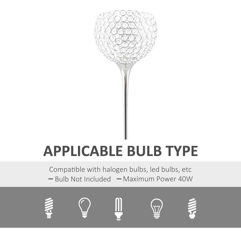 Floor Lamp with K9 Crystal Lampshade, E27 Bulb Switch Silver Lampshade HOMCOM