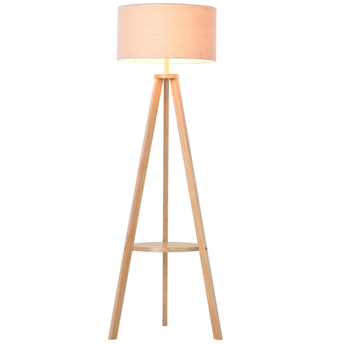 HOMCOM Modern Wooden Tripod Floor Lamp with Shelf HOMCOM