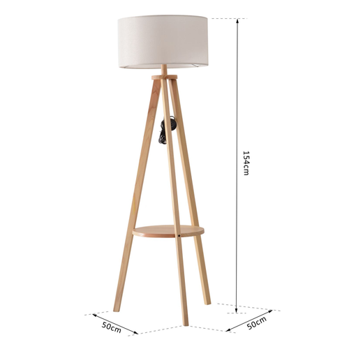 HOMCOM Modern Wooden Tripod Floor Lamp with Shelf HOMCOM