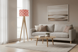 Shadow Bright lampshade in floral design on a stylish floor lamp beside a grey sofa