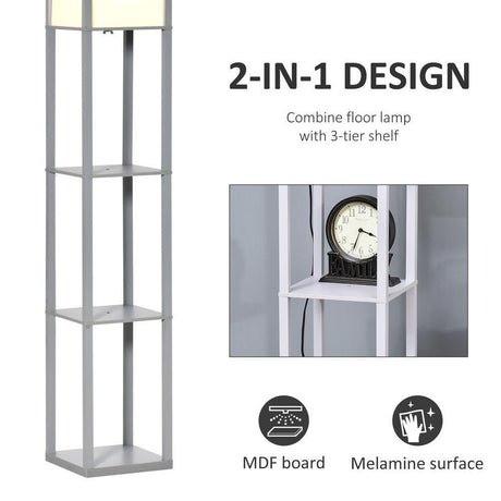 4-Tier Floor Lamp, Floor Light with Storage Shelf, Grey 3-Tier HOMCOM