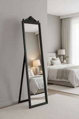 Orsina Elegant Floor Mirror with a Decorative Black Frame, Ideal for Bedroom Decor