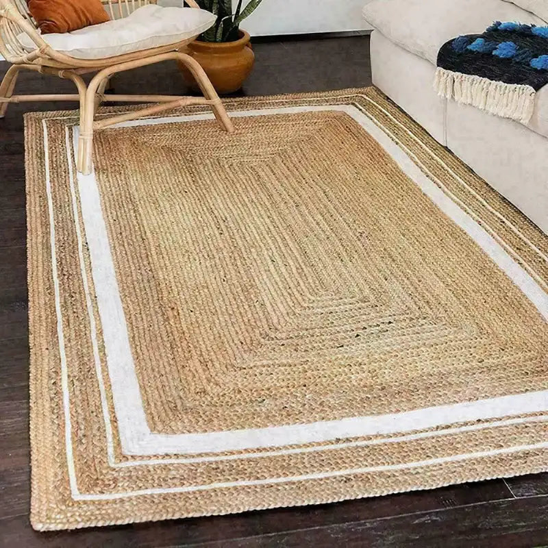 Nisu Home Natural Floor Rug with Subtle White Stripes, Perfect for Cozy Living Spaces