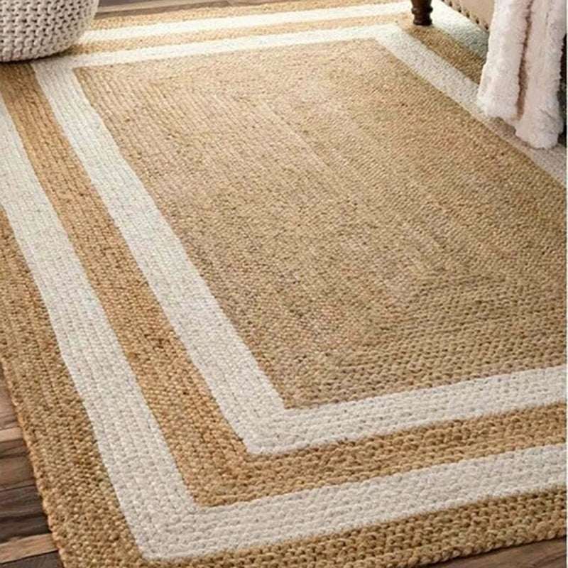 Nisu Home Natural Jute Floor Rug with White Stripes for Eco-Friendly Home Decor
