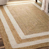 Nisu Home Natural Jute Floor Rug with White Stripes for Eco-Friendly Home Decor