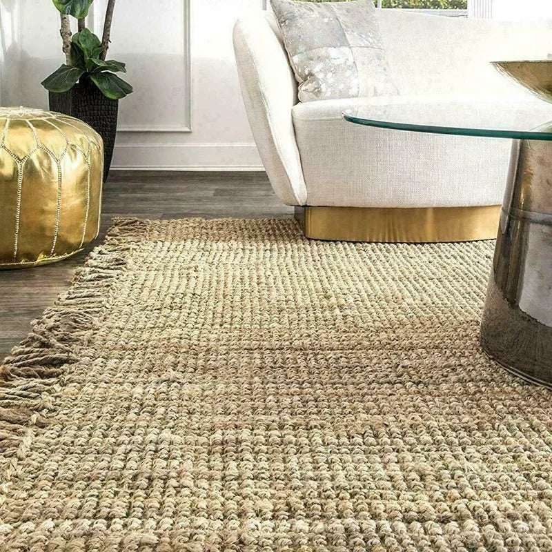 Nisu Home Natural Floor Rug with a Textured Weave and Fringed Edges for Stylish Home Decor