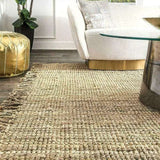 Nisu Home Natural Floor Rug with a Textured Weave and Fringed Edges for Stylish Home Decor