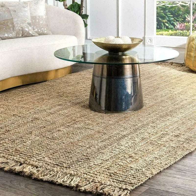 Nisu Home Natural Jute Floor Rug with Stylish Fringed Edges for Modern Living Spaces