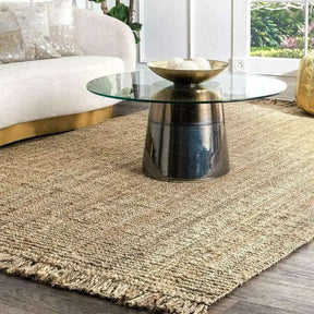 Nisu Home Natural Jute Floor Rug with Stylish Fringed Edges for Modern Living Spaces