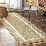 Natural Jute Floor Rug with Striped Design, Perfect for Eco-Friendly Home Decor