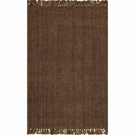 Nisu Home Brown Floor Rug with Fringed Edges for Home Decor and Comfort