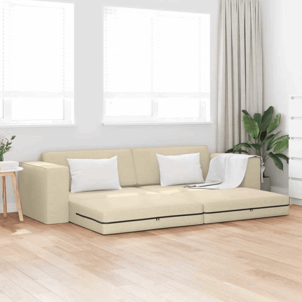 vidaXL Floor Sofa Bed Light grey 245 x 78 x 77 cm Fabric Cream vidaXL