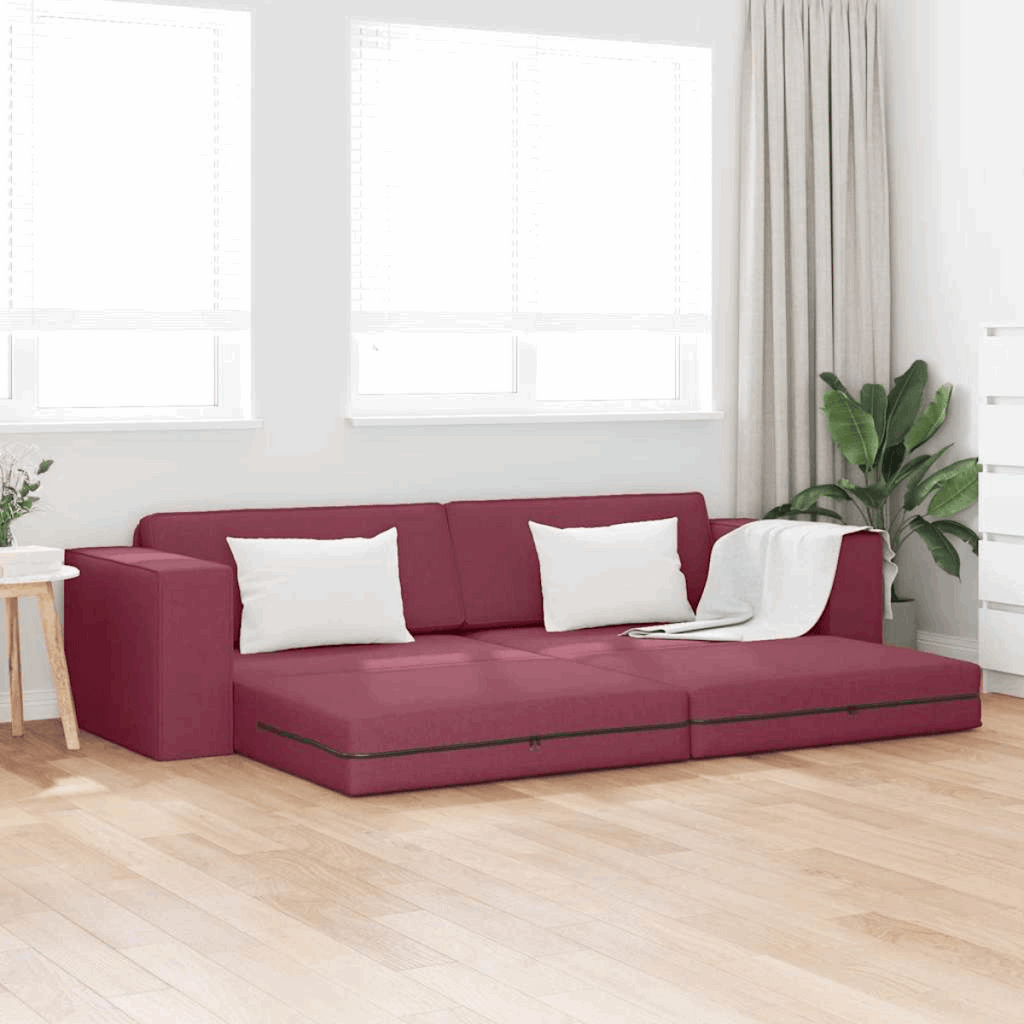 vidaXL Floor Sofa Bed Light grey 245 x 78 x 77 cm Fabric Wine red vidaXL