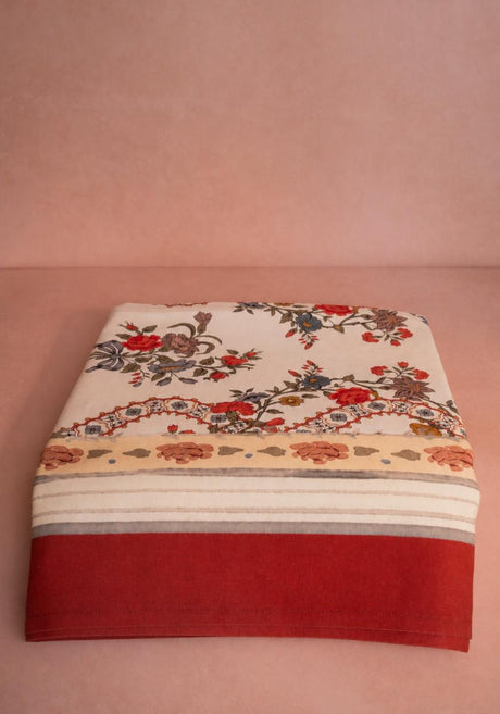 Casa by Josephine Jenno Floral Cotton Tablecloth with Decorative Border and Rich Colours