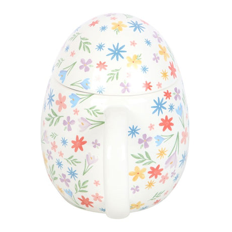 Egg Shaped Mug with Colorful Floral Pattern - Cute Ceramic Cup N/A
