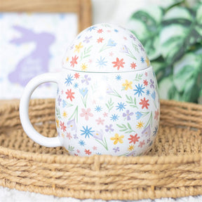 Egg Shaped Mug with Colorful Floral Pattern - Cute Ceramic Cup N/A