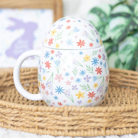 Egg Shaped Mug with Colorful Floral Pattern - Cute Ceramic Cup N/A