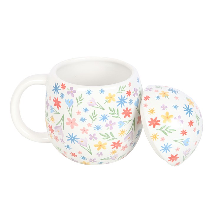 Egg Shaped Mug with Colorful Floral Pattern - Cute Ceramic Cup N/A