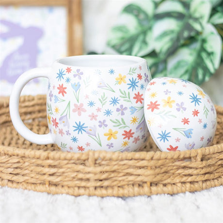 Egg Shaped Mug with Colorful Floral Pattern - Cute Ceramic Cup N/A