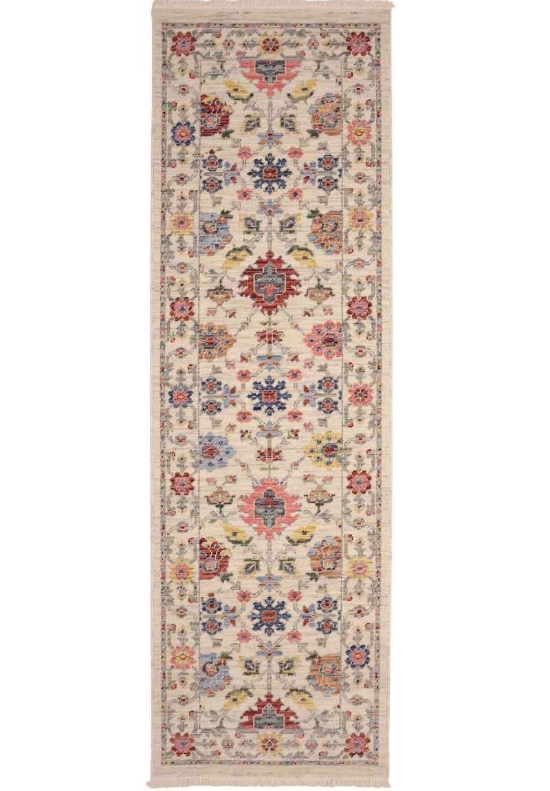 Floral Rug in Beige with Colourful Floral Patterns, Ideal for Hallways and Living Spaces