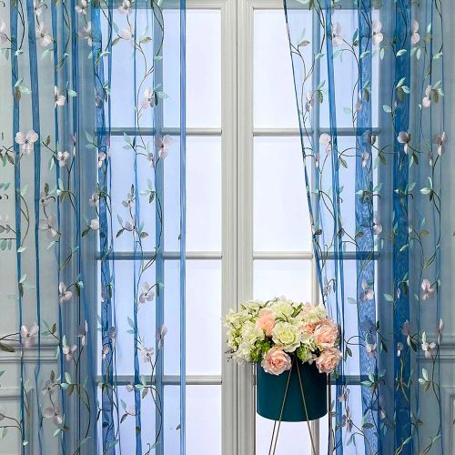 Black Ant Floral Tulle Curtain Sheer Decorative Drapes Black Ant
