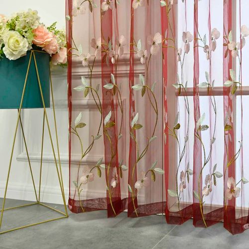 Black Ant Floral Tulle Curtain Sheer Decorative Drapes Black Ant