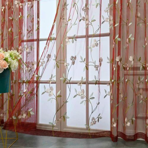 Black Ant Floral Tulle Curtain Sheer Decorative Drapes Black Ant