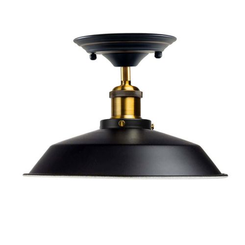 Vintage Industrial Flush Mount Ceiling Light Black Metal Bowl Light Fixture LEDSone
