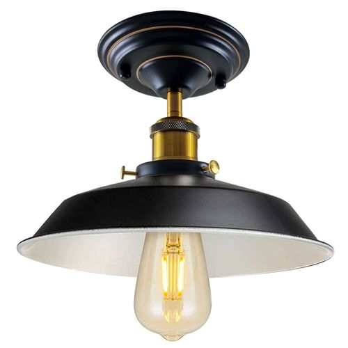 Vintage Industrial Flush Mount Ceiling Light Black Metal Bowl Light Fixture With Bulb LEDSone