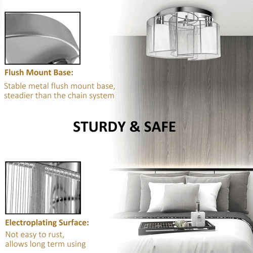 Modern Design Mini Style Flush Mount Ceiling Light with Flush Metal White HOMCOM