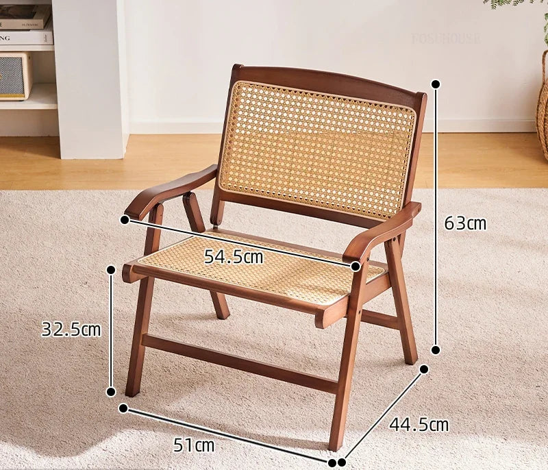 Nisu Home Folding Chair with Rattan Backrest and Wooden Frame for Stylish Indoor Seating
