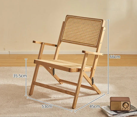 Nisu Home Folding Chair made from wood with cane backrest, perfect for indoor relaxation and stylish decor