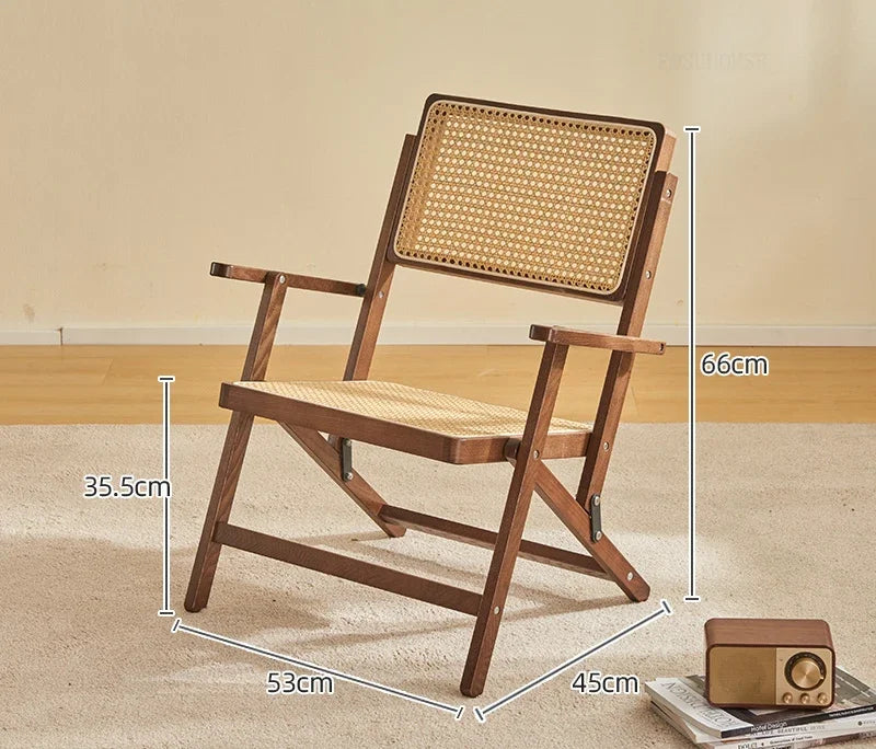 Nisu Home Folding Chair with Wooden Frame and Rattan Seat, Perfect for Indoor and Outdoor Use