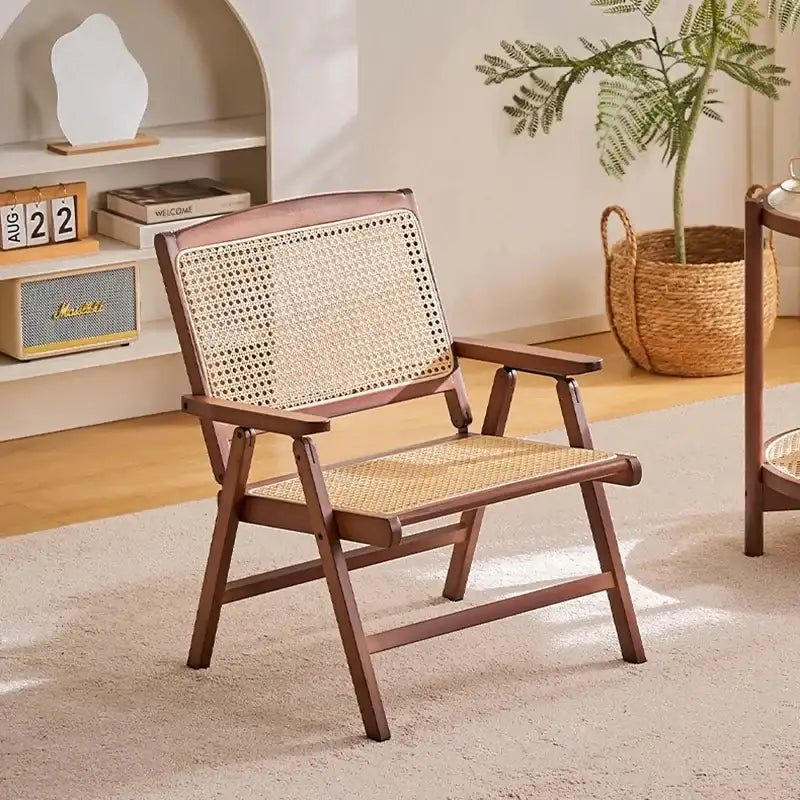 Nisu Home Folding Chair in Natural Wood with Woven Cane Seat for Stylish Seating
