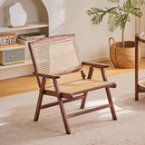 Nisu Home Folding Chair in Natural Wood with Woven Cane Seat for Stylish Seating