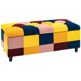 Colourful patchwork footstool box with tufted design from Wise Galleria for stylish seating
