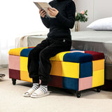 Colourful footstool box from Wise Galleria, perfect for seating and storage in living rooms or bedrooms
