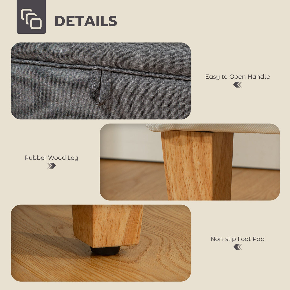 Wise Galleria Footstool with Rubber Wood Legs and Easy to Open Handle for Comfortable Use