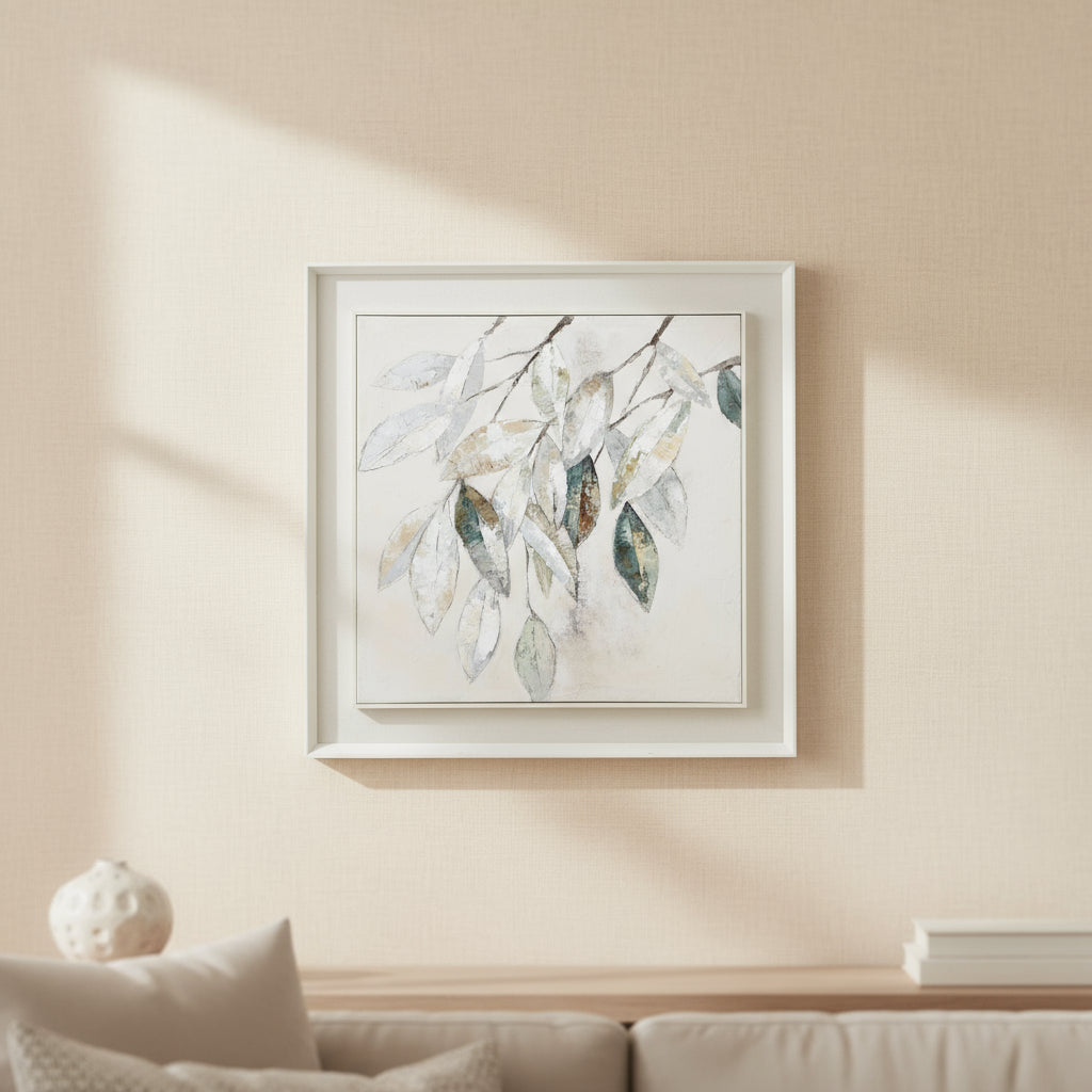 Dolce Mottle Leaf Framed Painting On Canvas BROWN WOOD Shades 4 Seasons