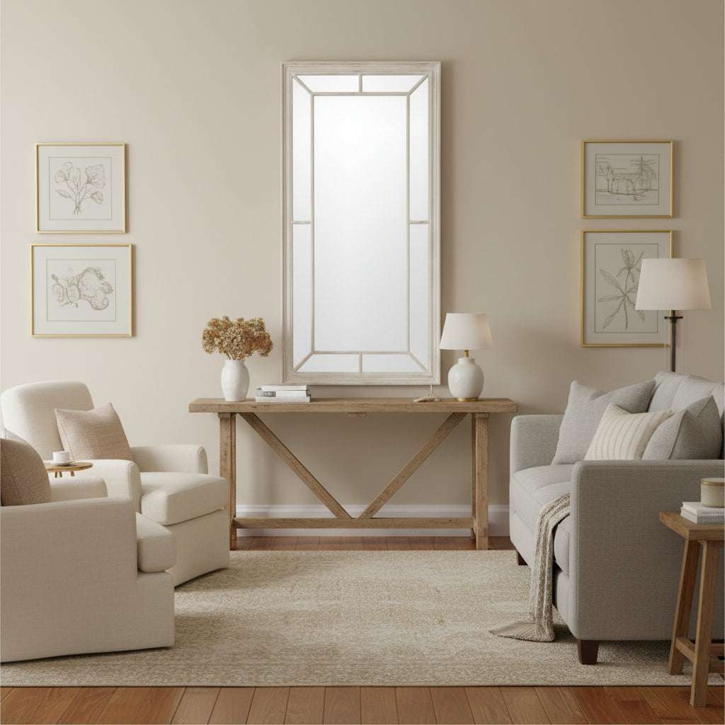 Large Washed Wood Framed Window Mirror BROWN WOOD Shades 4 Seasons