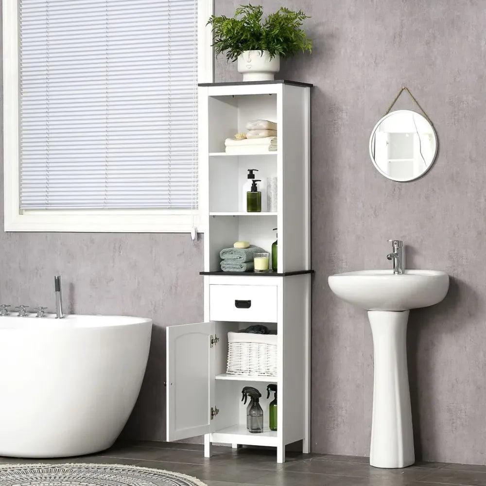 Freestanding Tall Bathroom Cabinet with Drawer and Adjustable Shelf White kleankin