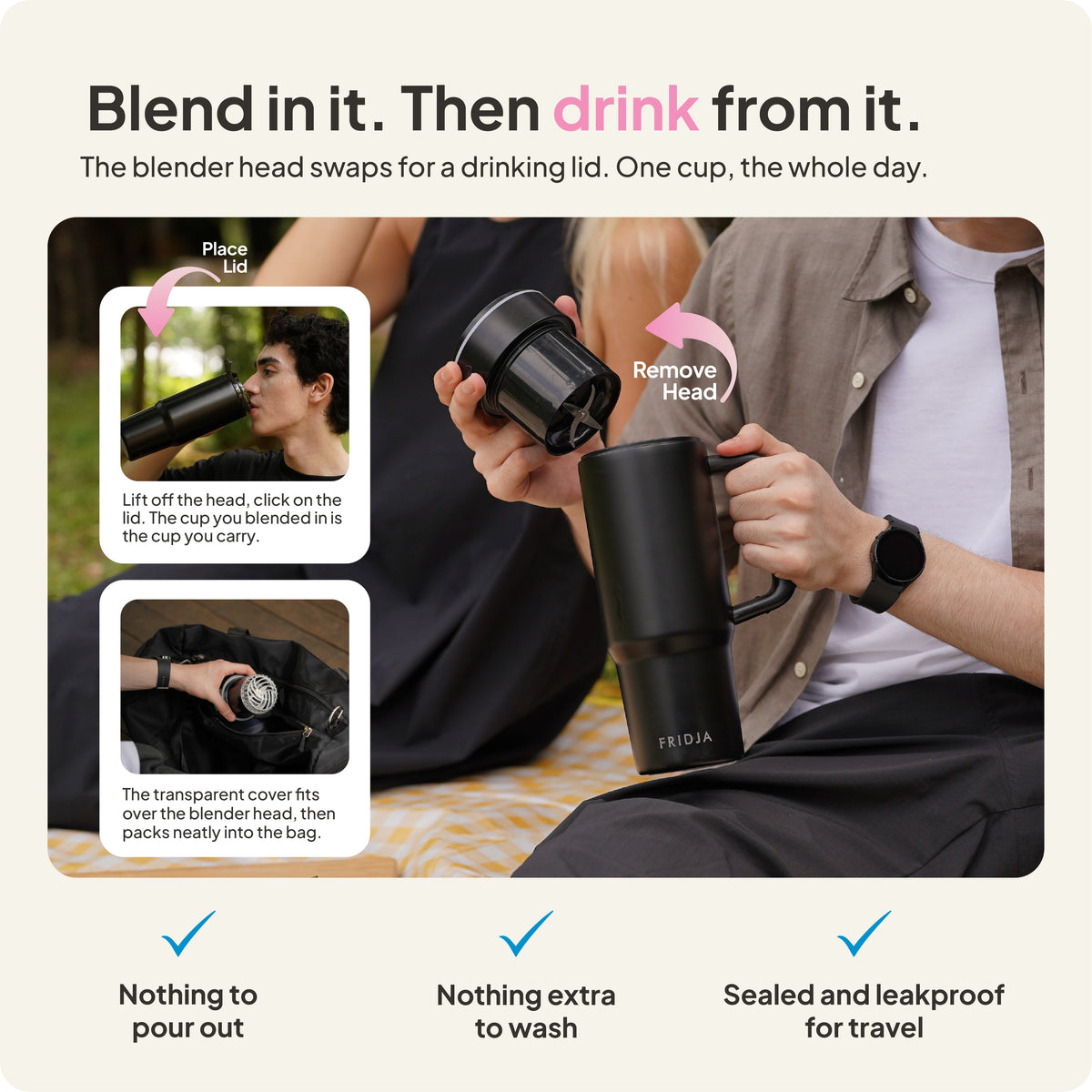 Fridja Portable Blender designed for easy blending and drinking, perfect for on-the-go use