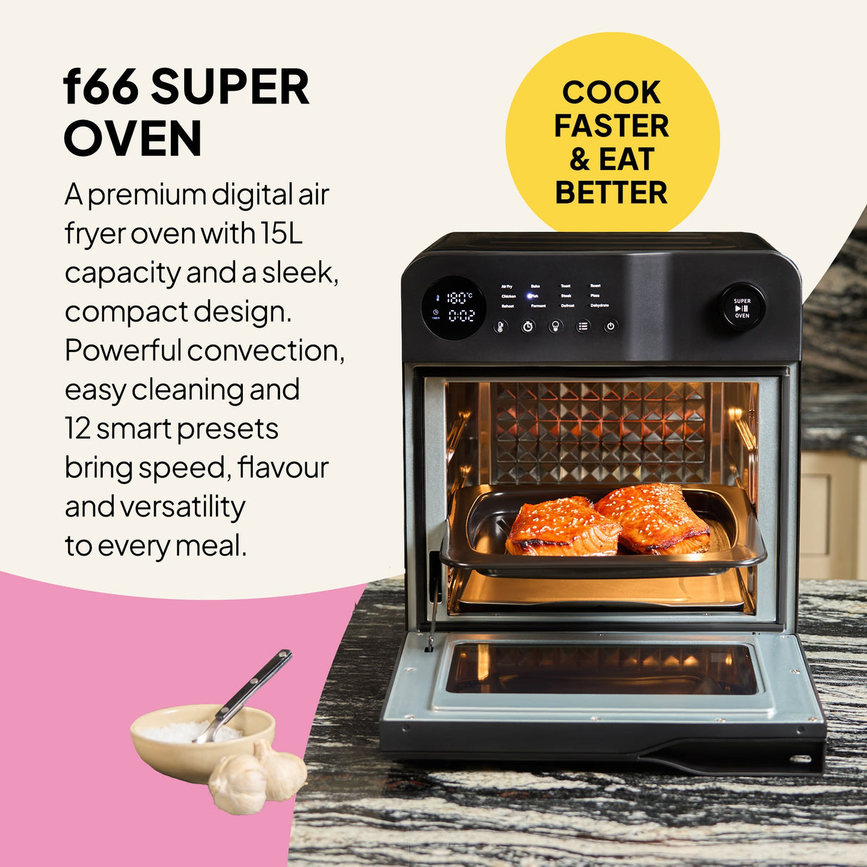 Fridja F66 Super Oven Digital Air Fryer with 15L Capacity and 12 Smart Presets for Easy Cooking