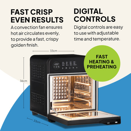 Fridja Digital Air Fryer Oven with a convection fan for fast crisp and even cooking results