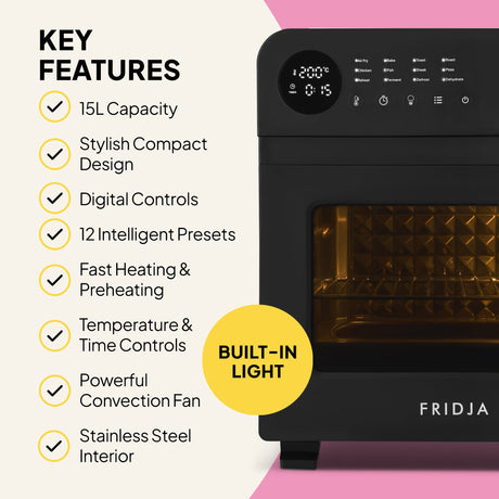 Fridja Digital Air Fryer Oven with 15L capacity and built-in light for efficient cooking
