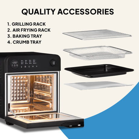 Fridja Digital Air Fryer with Grilling Rack, Air Frying Tray, Baking Tray, and Crumb Tray Accessories